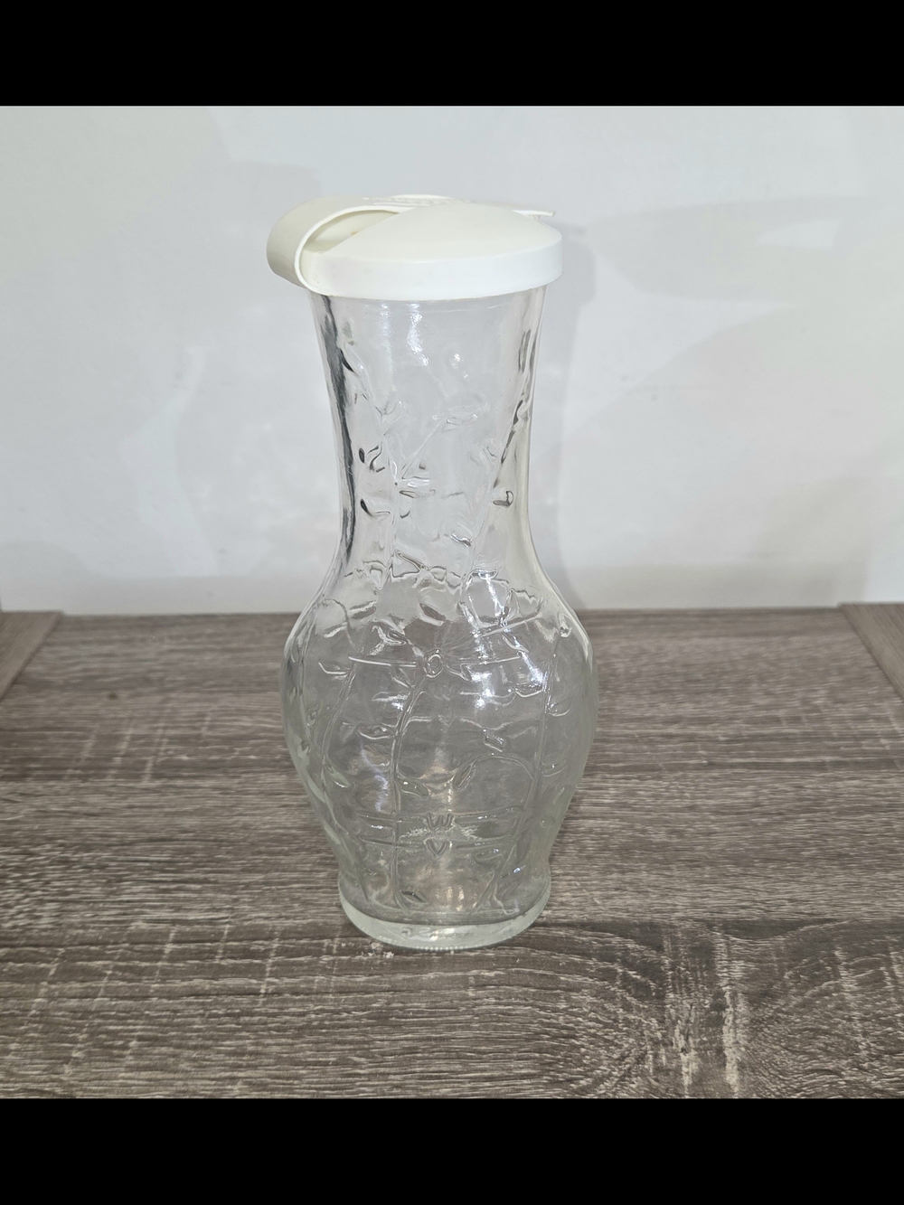 Vintage Good Seasons Salad Dressing Glass Vines Cruet Shaker Bottle w/ Lid SEE P